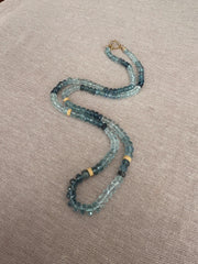 Aquamarine Shaded Necklace, Gold Stardust Accents, Boho Gemstone Jewelry