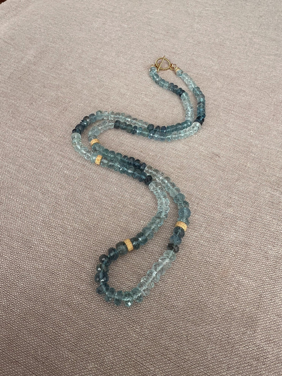 Aquamarine Shaded Necklace, Gold Stardust Accents, Boho Gemstone Jewelry