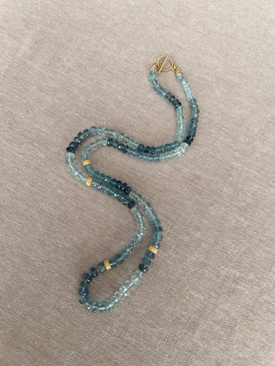 Aquamarine Shaded Necklace, Gold Stardust Accents, Boho Gemstone Jewelry
