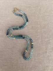 Aquamarine Shaded Necklace, Gold Stardust Accents, Boho Gemstone Jewelry