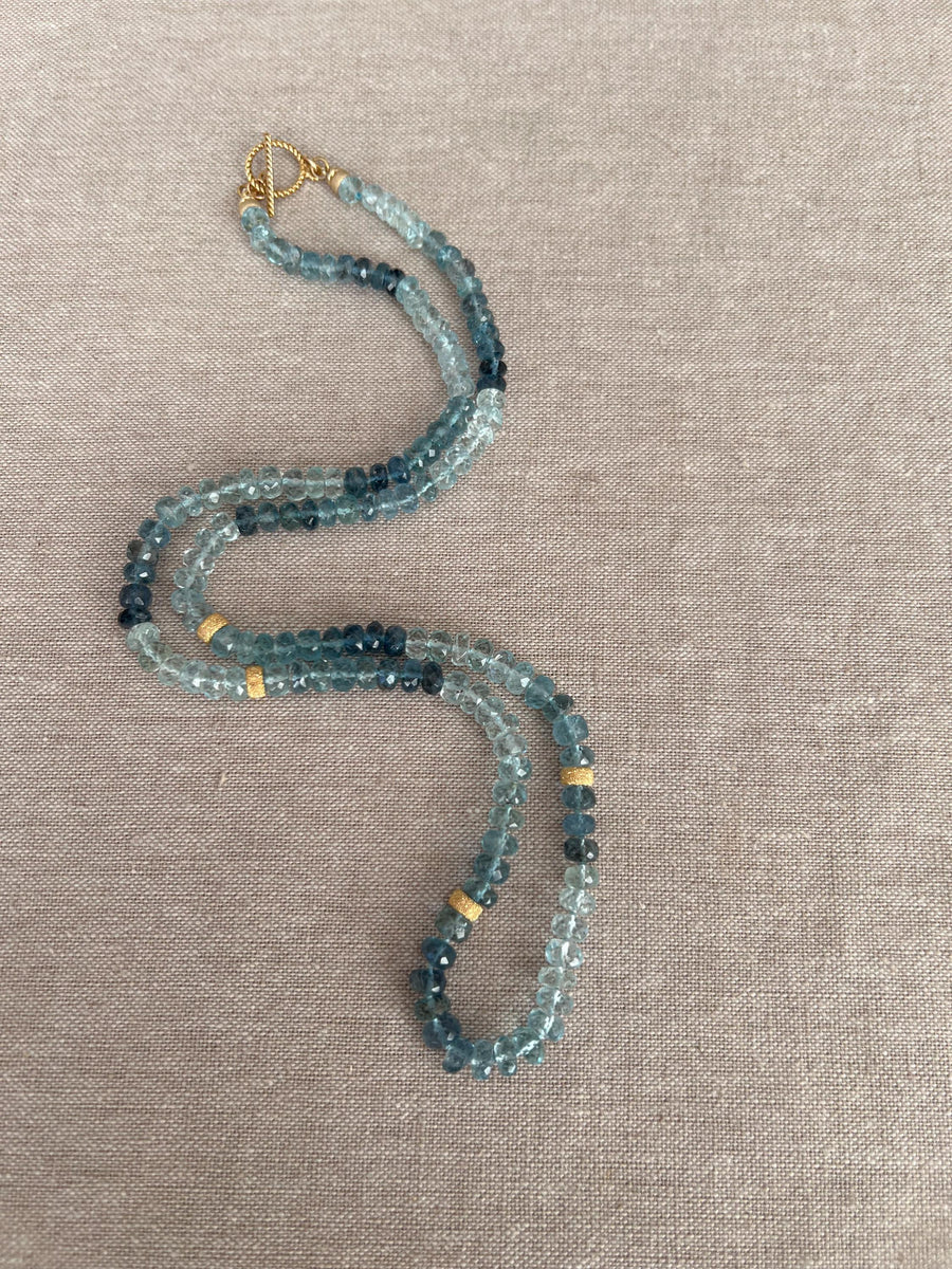 Aquamarine Shaded Necklace, Gold Stardust Accents, Boho Gemstone Jewelry