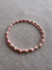 Gold Bead Bracelet with Pink Shell Pearl Accents, 14k Gold Filled, Stretch Bracelets