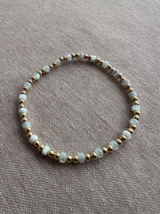 Gold Bead and Blue Pearl Bracelet, 14k Gold Filled, Boho Jewelry