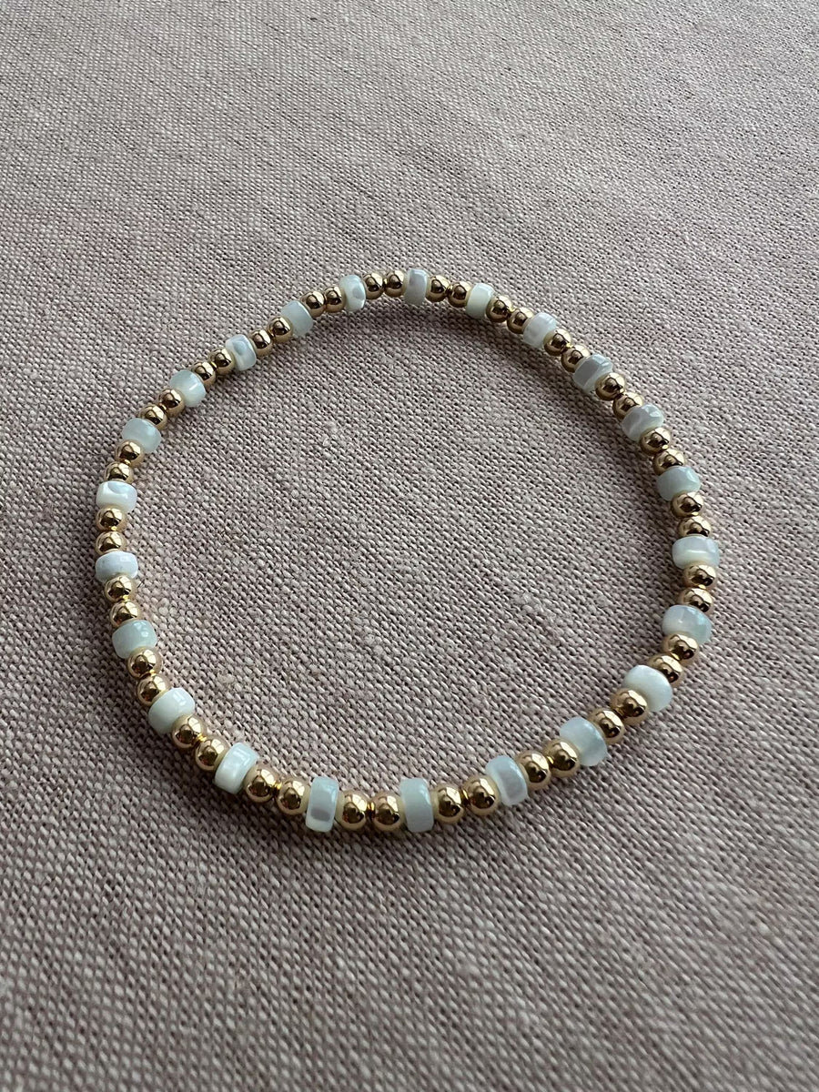 Gold Bead and Blue Pearl Bracelet, 14k Gold Filled, Boho Jewelry
