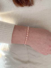 Gold Bead Bracelet with Pink Shell Pearl Accents, 14k Gold Filled, Stretch Bracelets