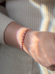 Gold Bead Bracelet with Pink Shell Pearl Accents, 14k Gold Filled, Stretch Bracelets