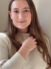 Gold Bead Bracelet with Pink Shell Pearl Accents, 14k Gold Filled, Stretch Bracelets