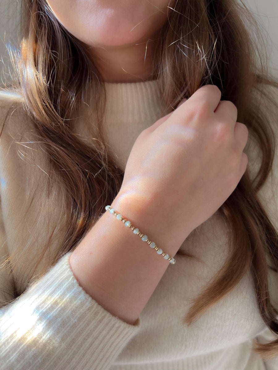 Gold Bead and Blue Pearl Bracelet, 14k Gold Filled, Boho Jewelry