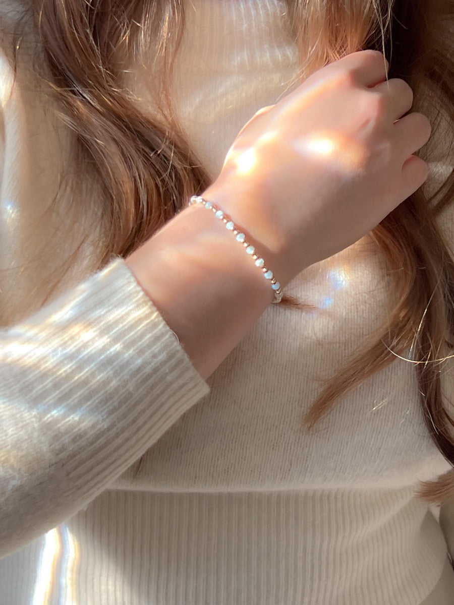 Gold Bead and Blue Pearl Bracelet, 14k Gold Filled, Boho Jewelry