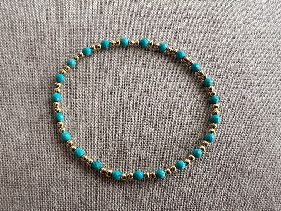 Gold Bead Bracelet with Turquoise Accents, 14k Gold Filled, Boho Gemstone Jewelry
