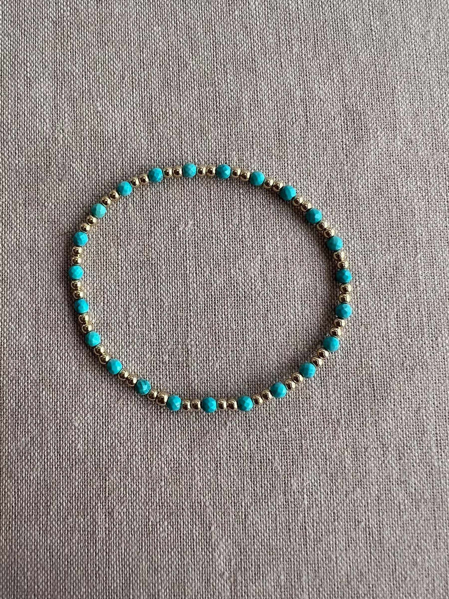 Gold Bead Bracelet with Turquoise Accents, 14k Gold Filled, Boho Gemstone Jewelry