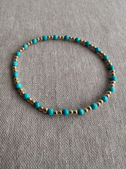 Gold Bead Bracelet with Turquoise Accents, 14k Gold Filled, Boho Gemstone Jewelry