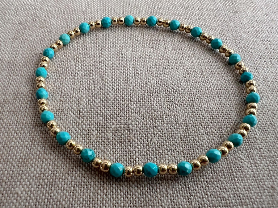 Gold Bead Bracelet with Turquoise Accents, 14k Gold Filled, Boho Gemstone Jewelry