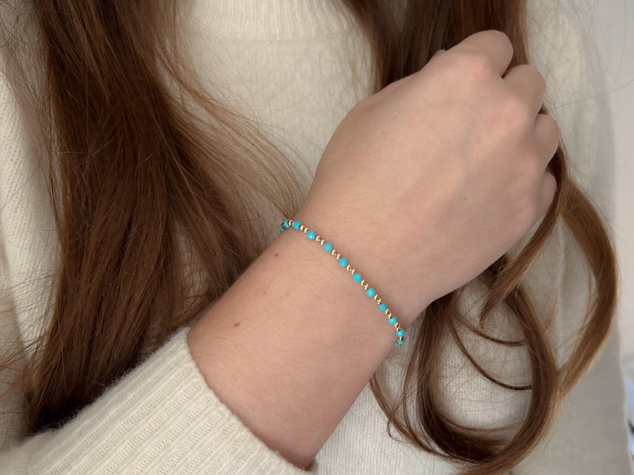 Gold Bead Bracelet with Turquoise Accents, 14k Gold Filled, Boho Gemstone Jewelry
