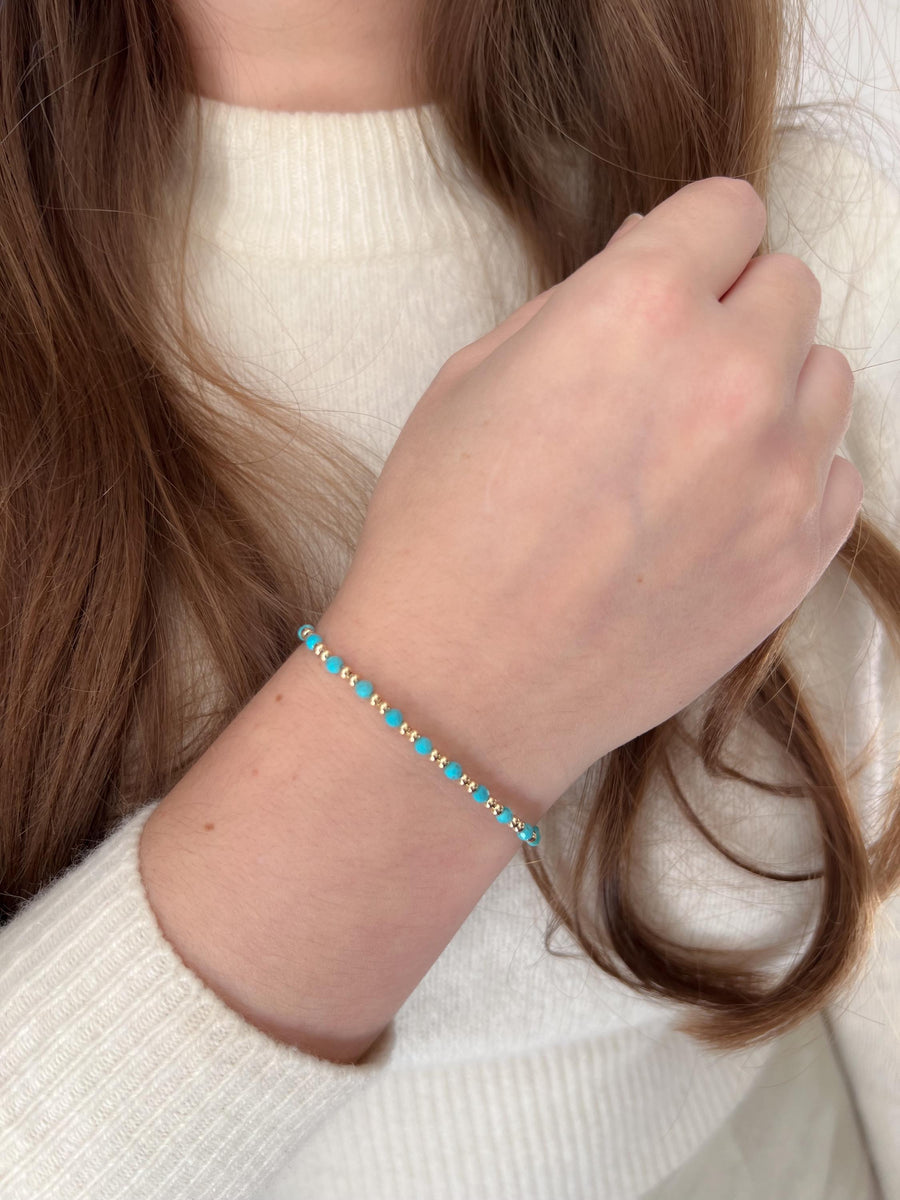 Gold Bead Bracelet with Turquoise Accents, 14k Gold Filled, Boho Gemstone Jewelry