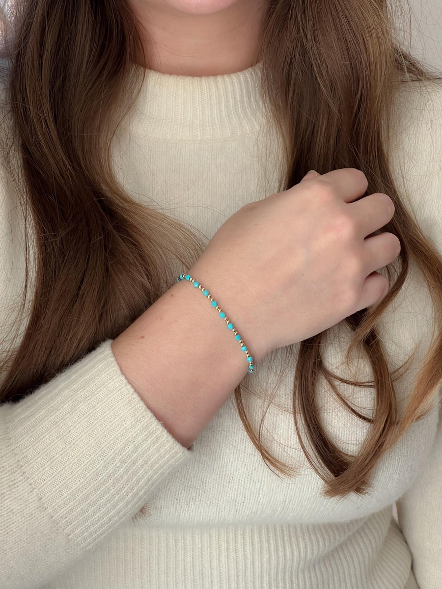 Gold Bead Bracelet with Turquoise Accents, 14k Gold Filled, Boho Gemstone Jewelry