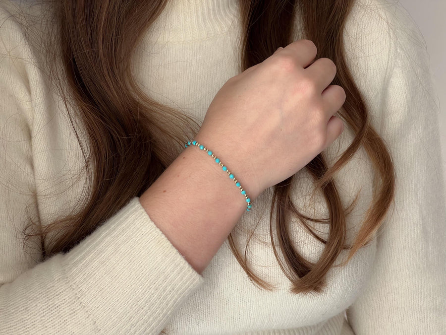 Gold Bead Bracelet with Turquoise Accents, 14k Gold Filled, Boho Gemstone Jewelry