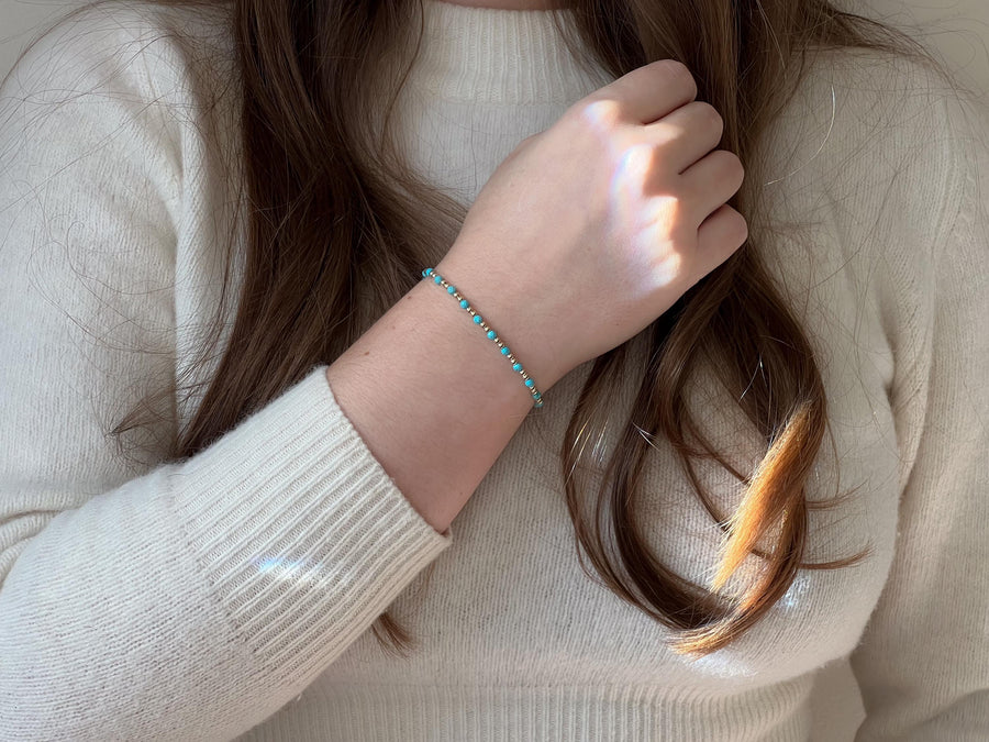 Gold Bead Bracelet with Turquoise Accents, 14k Gold Filled, Boho Gemstone Jewelry