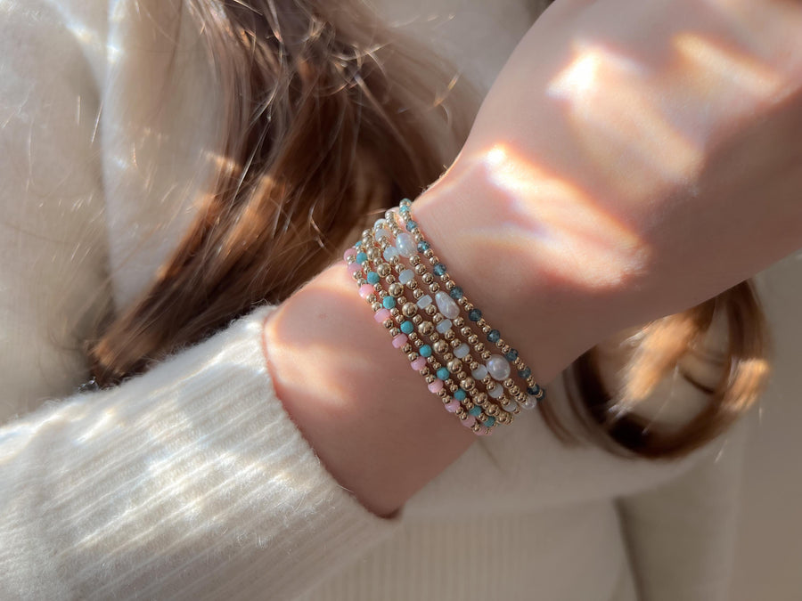 Gold Bead Bracelet with Turquoise Accents, 14k Gold Filled, Boho Gemstone Jewelry