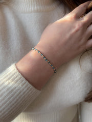 Gold Bead Bracelet with Blue Topaz Accents, Boho Gemstone Jewelry, Stacking Bracelet
