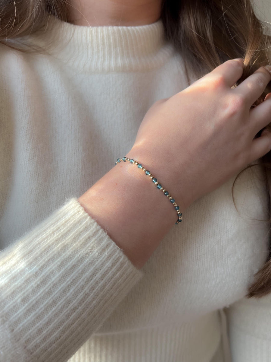 Gold Bead Bracelet with Blue Topaz Accents, Boho Gemstone Jewelry, Stacking Bracelet