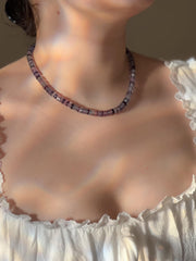 Fluorite Heishi Disco Necklace, Hand Knotted