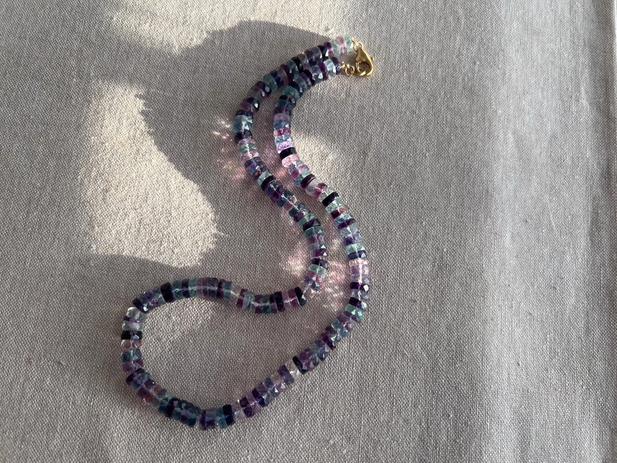 Fluorite Heishi Disco Necklace, Hand Knotted