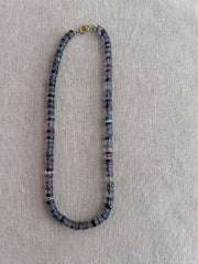 Fluorite Heishi Disco Necklace, Hand Knotted