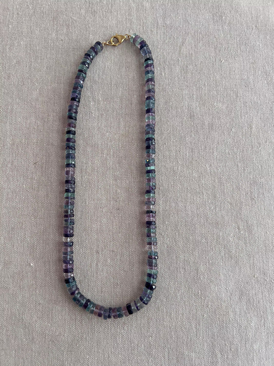 Fluorite Heishi Disco Necklace, Hand Knotted