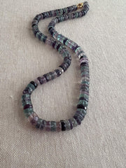 Fluorite Heishi Disco Necklace, Hand Knotted