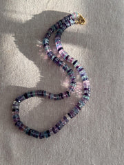 Fluorite Heishi Disco Necklace, Hand Knotted