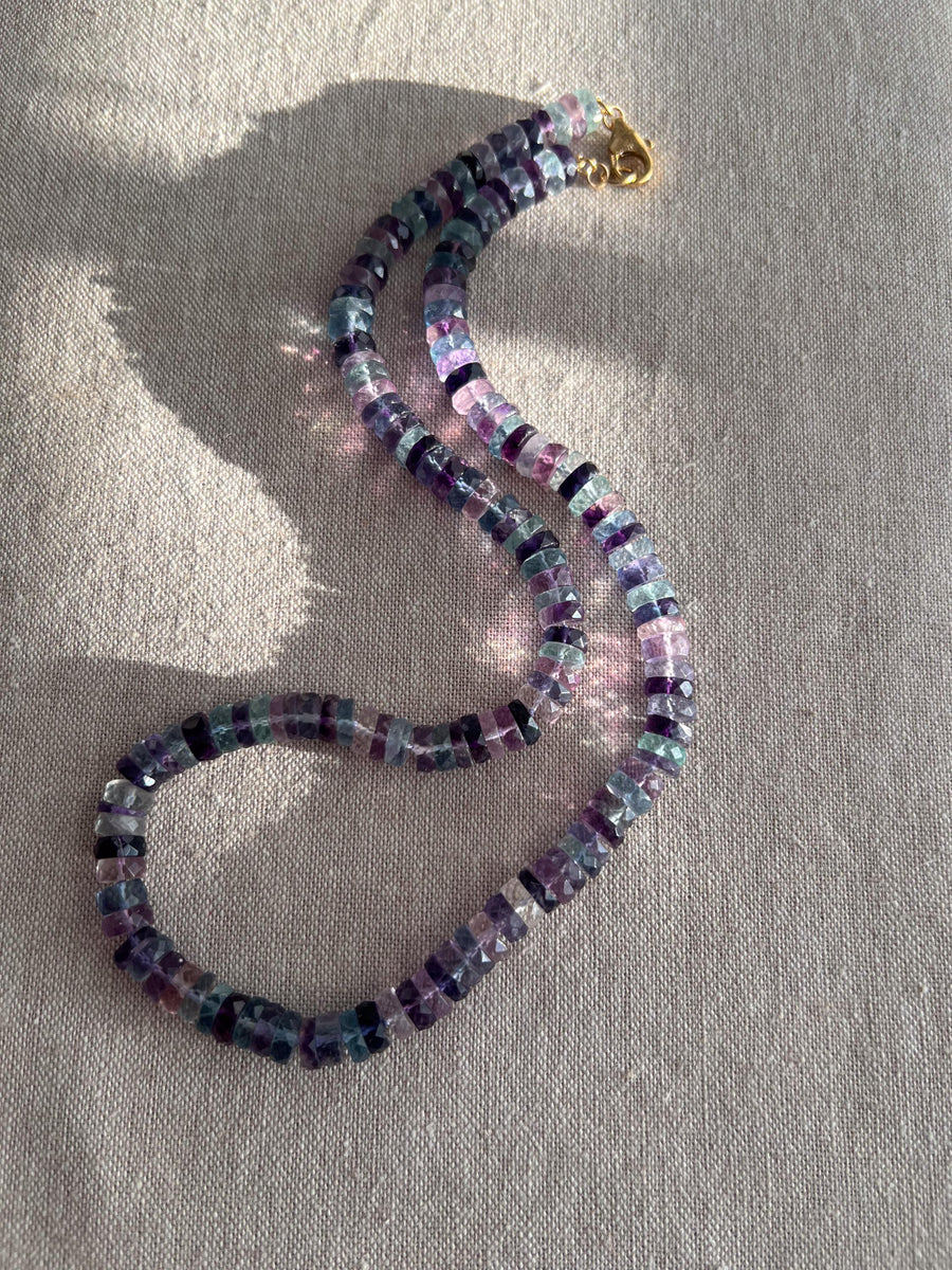 Fluorite Heishi Disco Necklace, Hand Knotted