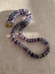 Fluorite Heishi Disco Necklace, Hand Knotted