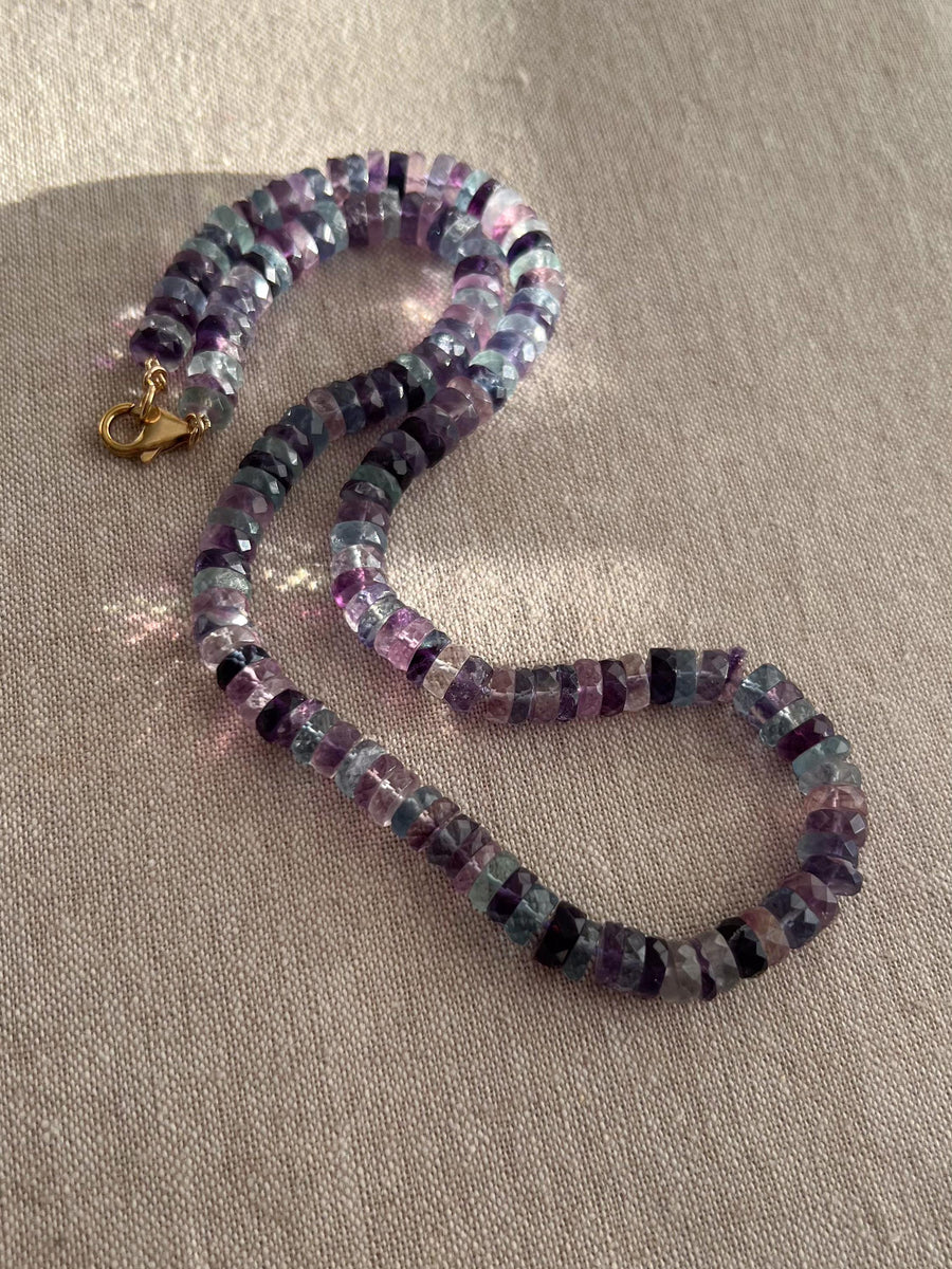 Fluorite Heishi Disco Necklace, Hand Knotted