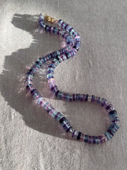 Fluorite Heishi Disco Necklace, Hand Knotted