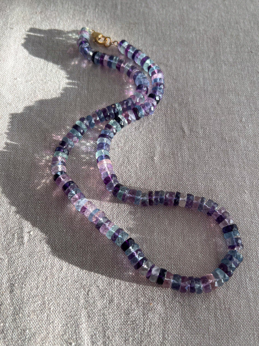 Fluorite Heishi Disco Necklace, Hand Knotted