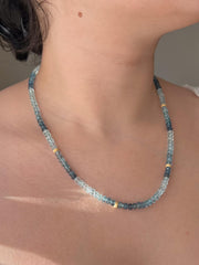 Aquamarine Shaded Necklace, Gold Stardust Accents, Boho Gemstone Jewelry