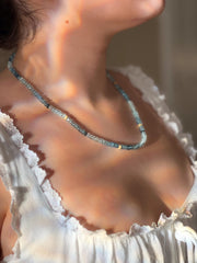 Aquamarine Shaded Necklace, Gold Stardust Accents, Boho Gemstone Jewelry
