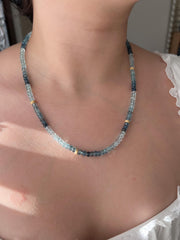 Aquamarine Shaded Necklace, Gold Stardust Accents, Boho Gemstone Jewelry