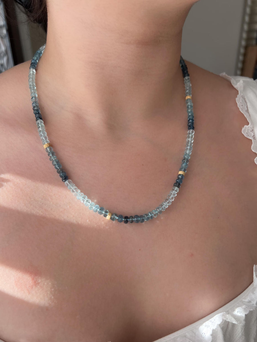 Aquamarine Shaded Necklace, Gold Stardust Accents, Boho Gemstone Jewelry