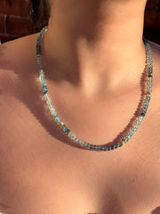 Aquamarine Shaded Necklace, Gold Stardust Accents, Boho Gemstone Jewelry