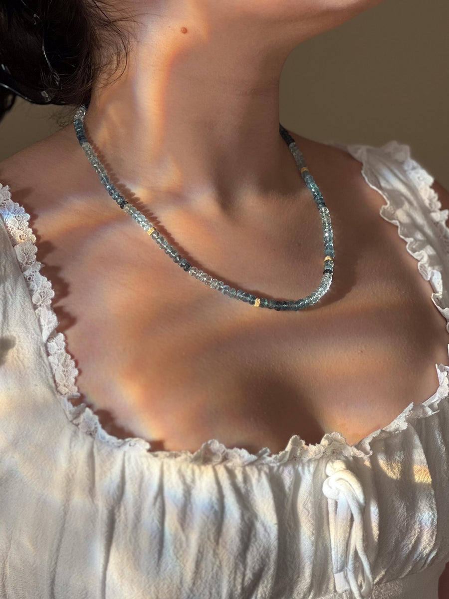 Aquamarine Shaded Necklace, Gold Stardust Accents, Boho Gemstone Jewelry