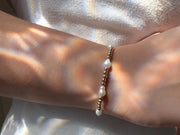 Gold Bead and Baroque Pearl Bracelet, Stretch Bracelet, Boho Jewelry