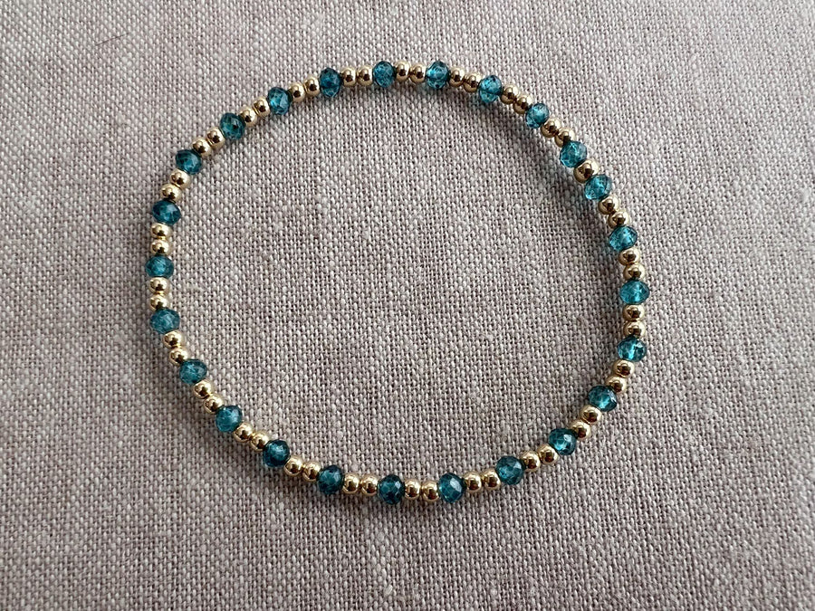 Gold Bead Bracelet with Blue Topaz Accents, Boho Gemstone Jewelry, Stacking Bracelet