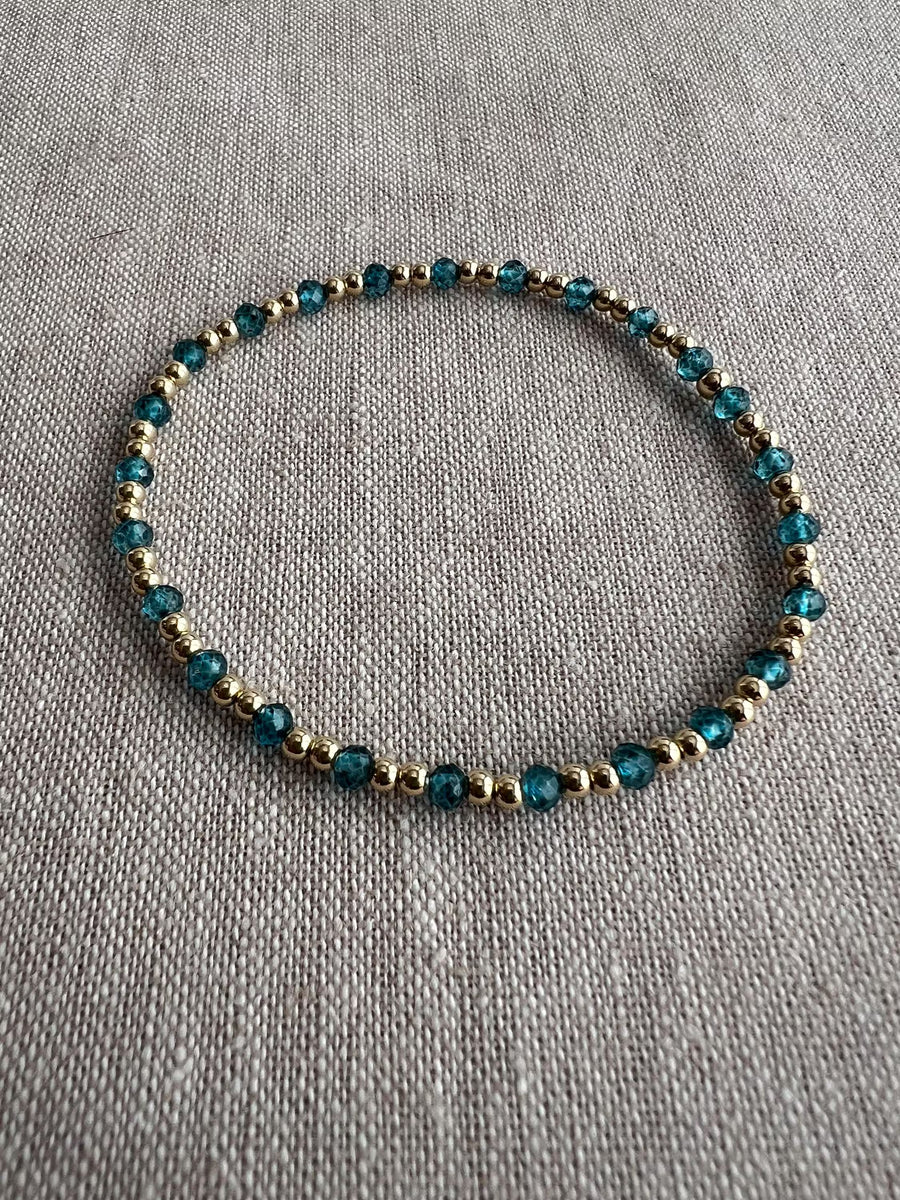 Gold Bead Bracelet with Blue Topaz Accents, Boho Gemstone Jewelry, Stacking Bracelet