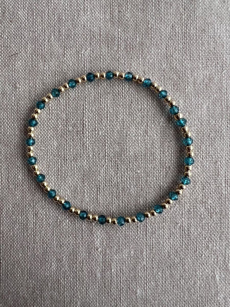 Gold Bead Bracelet with Blue Topaz Accents, Boho Gemstone Jewelry, Stacking Bracelet