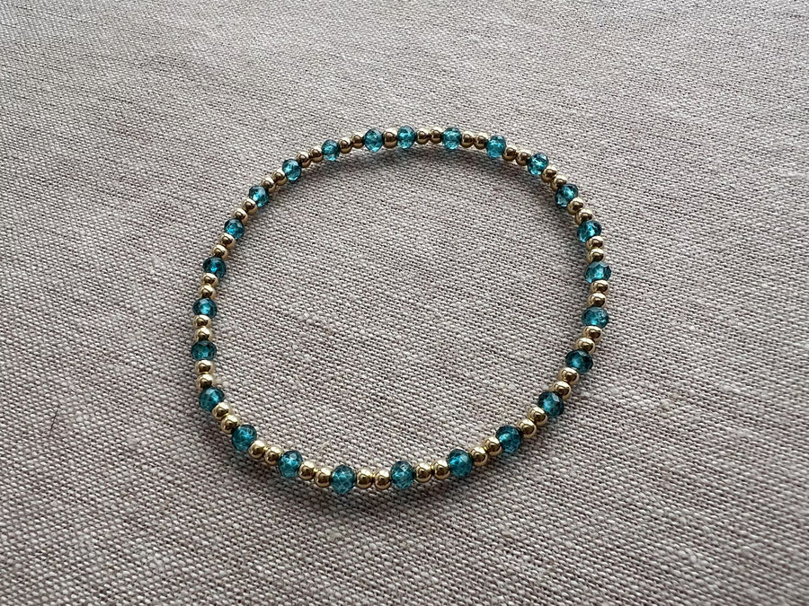 Gold Bead Bracelet with Blue Topaz Accents, Boho Gemstone Jewelry, Stacking Bracelet