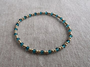 Gold Bead Bracelet with Blue Topaz Accents, Boho Gemstone Jewelry, Stacking Bracelet
