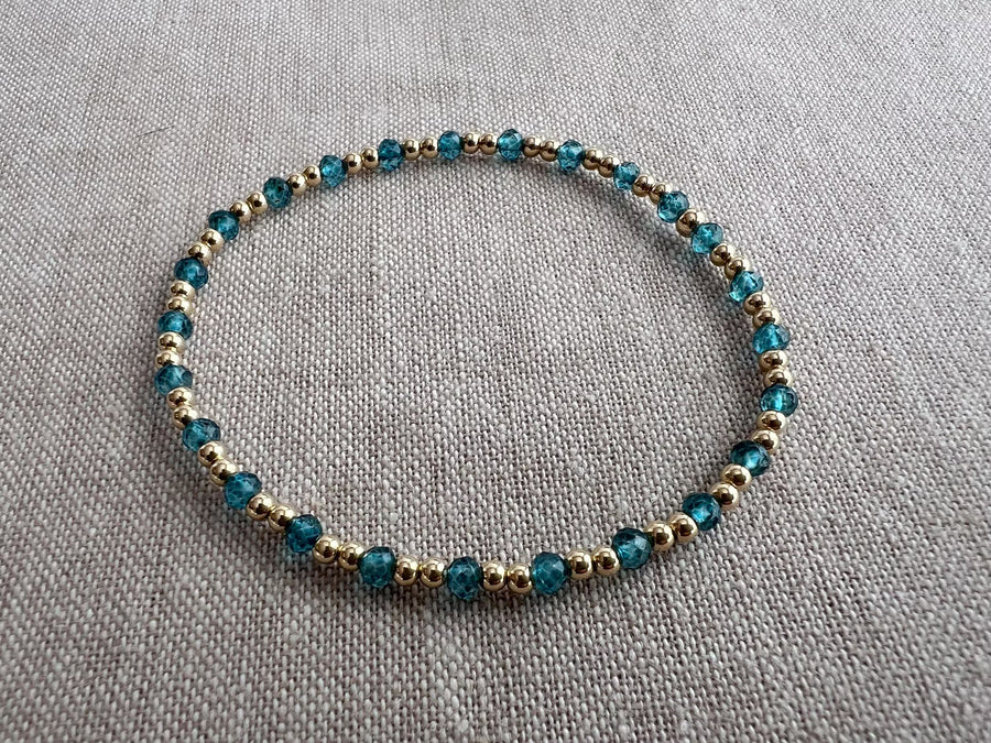 Gold Bead Bracelet with Blue Topaz Accents, Boho Gemstone Jewelry, Stacking Bracelet