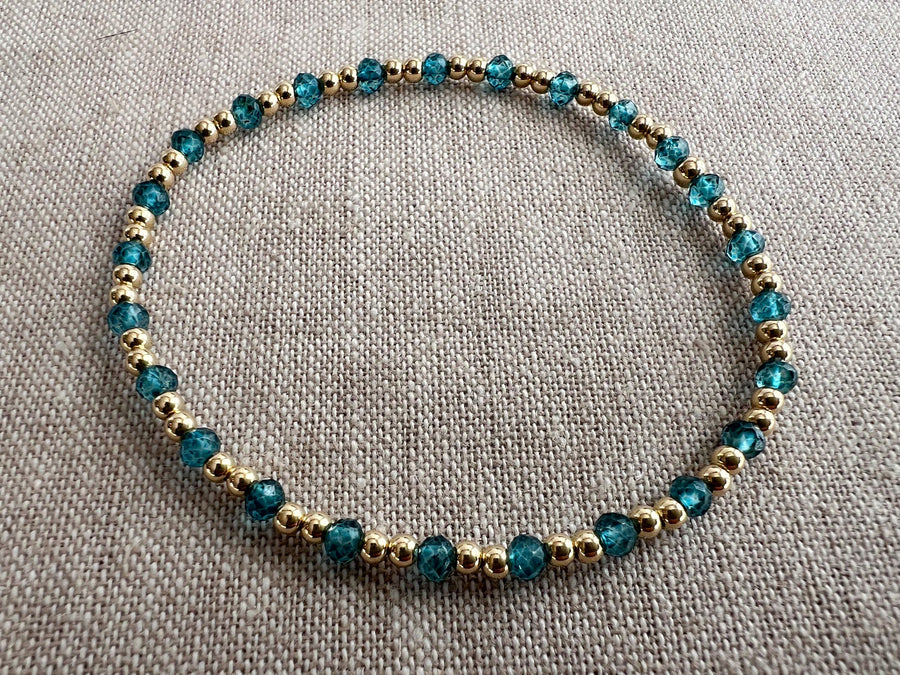 Gold Bead Bracelet with Blue Topaz Accents, Boho Gemstone Jewelry, Stacking Bracelet